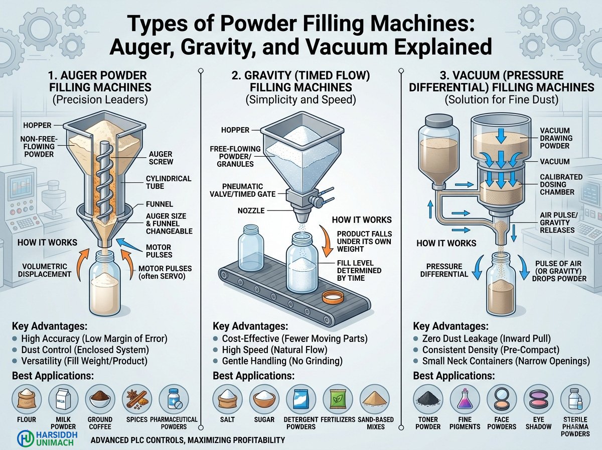 Types of Powder Filling Machines: Auger, Gravity, and Vacuum Explained