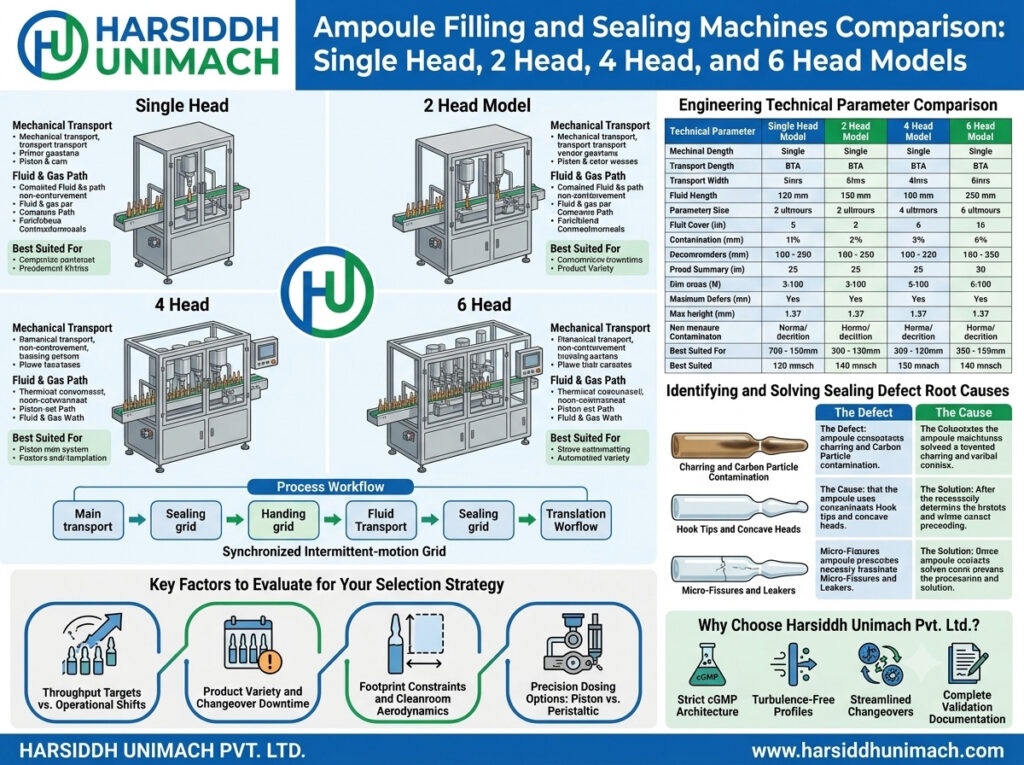Ampoule Filling and Sealing Machines Comparison: Single Head, 2 Head, 4 Head, and 6 Head Models