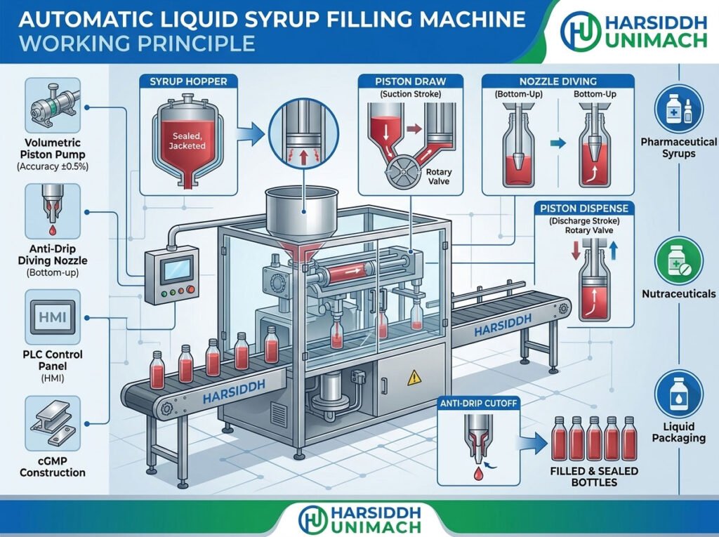Automatic Liquid Syrup Filling Machine Working Principle