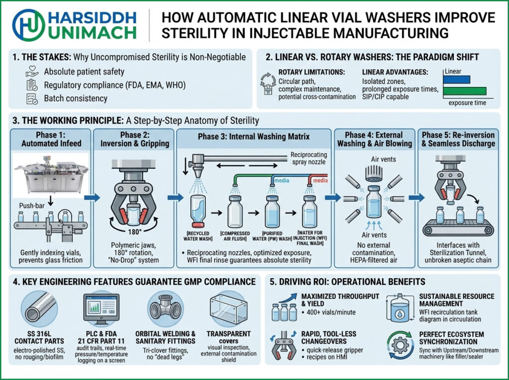How Automatic Linear Vial Washers Improve Sterility in Injectable Manufacturing