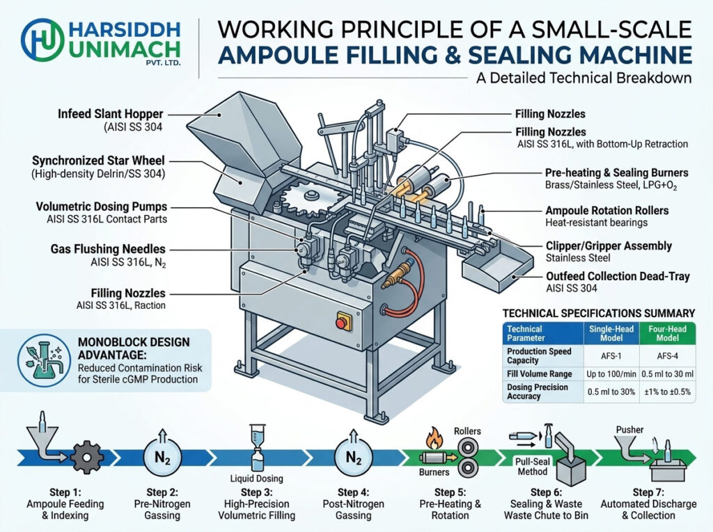 Working Principle of a Small-Scale Ampoule Filling and Sealing Machine